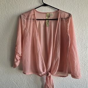 Spoiled Pink Sheer Tie-Front Blouse